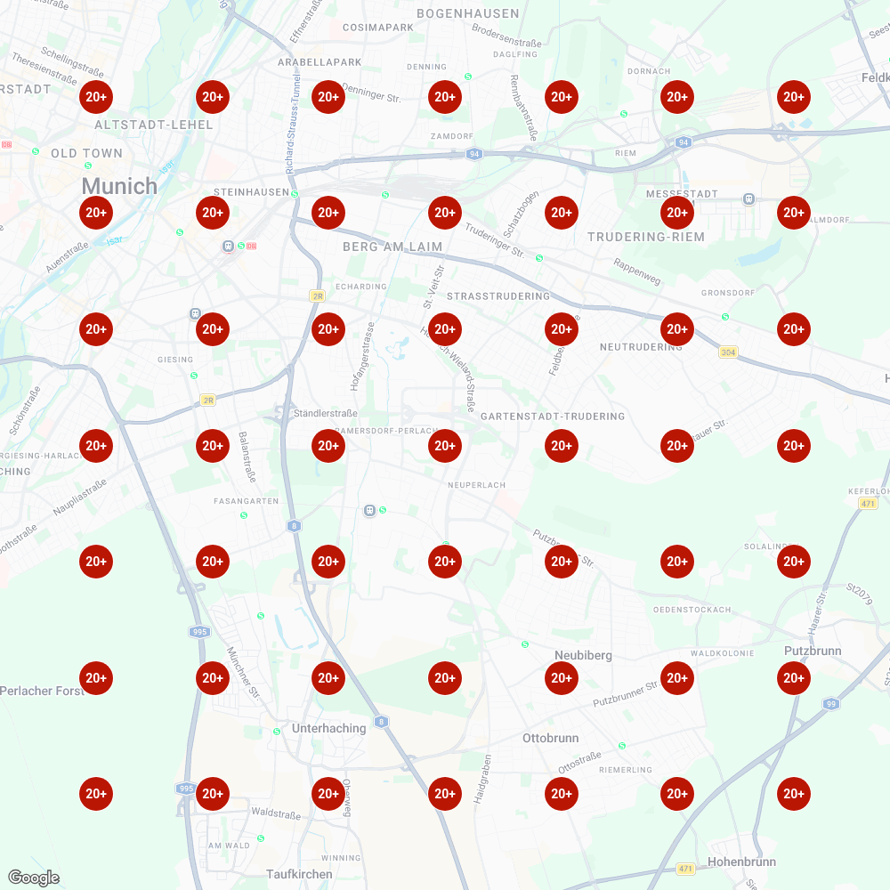 Ranking-Grid vor der Optimierung — fast alle Positionen 20+
